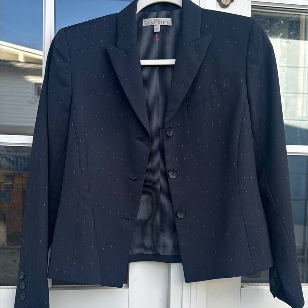 Anne Klein Black Pinstripe Blazer and skirt- Made in USA Suiting